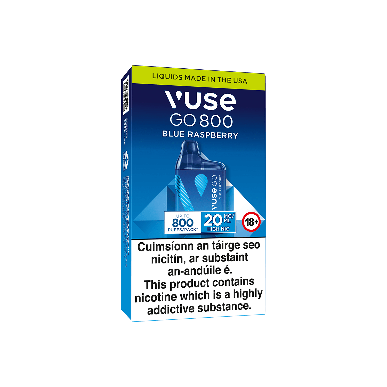 A Vuse Go 800 Blue Raspberry disposable vape package