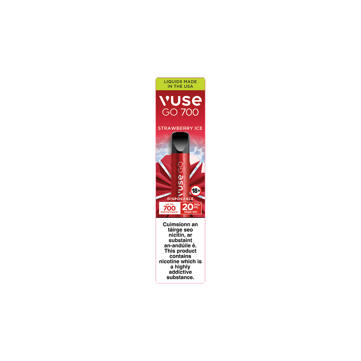 A Vuse Go 700 Strawberry Ice disposable vape package